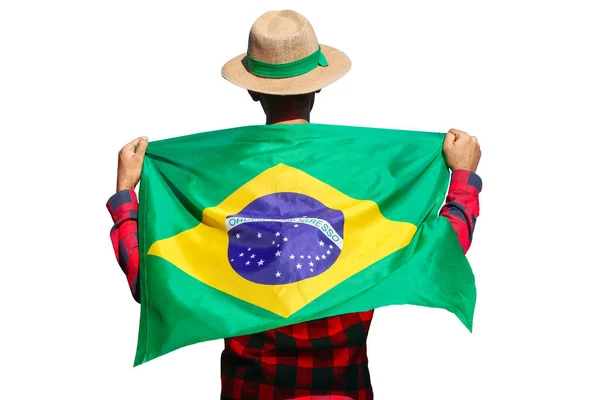 Farmer With Hat Holding Brazilian flag.