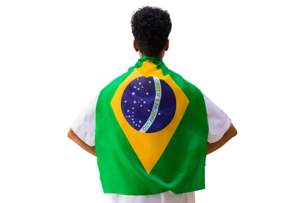 Black Man Holds Brazilian Flag Isolated — Stok Foto