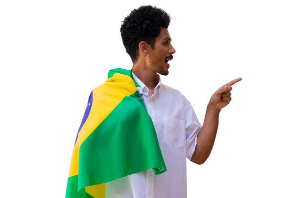 Black Man Holds Brazilian Flag Isolated —  Fotos de Stock