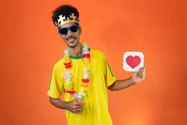 Brazil Játékos Fekete Férfi Ünneplő Sárga Póló Izolált — Stock Fotó