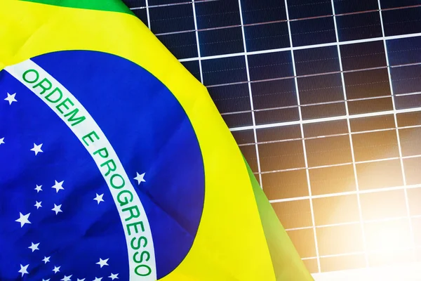 Brazilië Vlag Fotovoltaïsch Zonnepaneel Wereldkampioenschap Voetbal Technologie Concep — Stockfoto