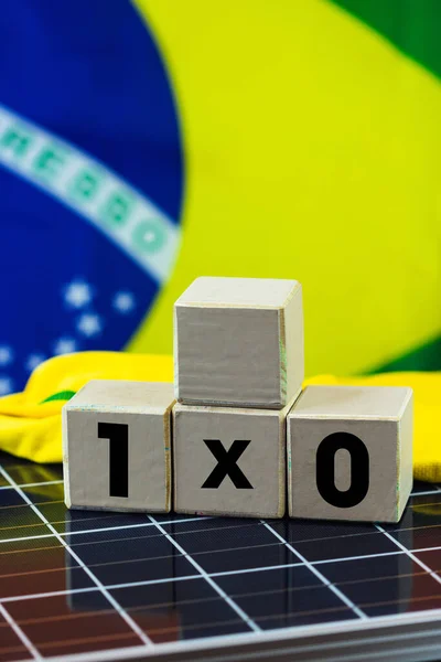 Cubo Bloco Madeira Com Número Resultados Jogos Bandeira Brasil Painel — Fotografia de Stock