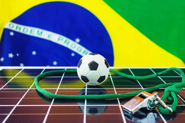 Calcio Palla Brasile Bandiera Pannello Solare Fotovoltaico Coppa Del Mondo — Foto Stock