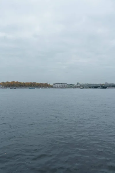 Sankt Petersburg Cityscape Gloomy Autumn Day Neva Bridge — стоковое фото