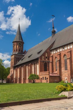 Kaliningrad, Rusya - 17 Mayıs 2021: Güneşli bahar gününde Katedral cephesi