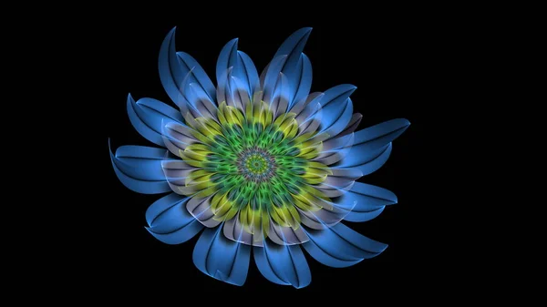 Vacker Abstrakt Färgad Blomma Glödande Blomblad Svart Bakgrund Återgivning — Stockfoto
