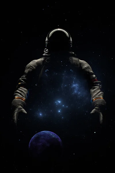 Astronauta Traje Espacial Contra Planeta Fundo Estrelas Espaciais Nebulosas Cosmonauta — Fotografia de Stock