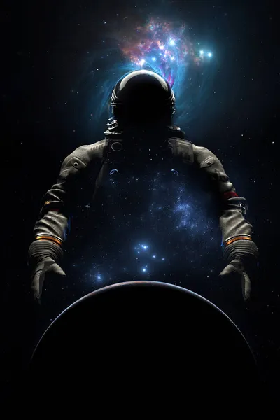 Astronaute Combinaison Spatiale Sur Fond Planète Étoiles Espace Nébuleuse Cosmonaute — Photo