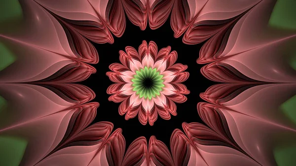 Piękny Abstrakcyjny Kwiat Kolorze Świecące Płatki Kwiatów Czarnym Tle Renderowanie — Zdjęcie stockowe