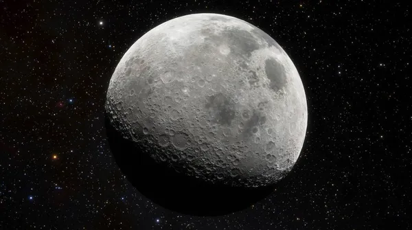 성운을 배경으로 있습니다 Craters Surface Moon 위성이다 — 스톡 사진