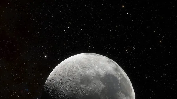 星雲を背景にした宇宙空間の月 クレーター月面衛星 3Dレンダリング — ストック写真