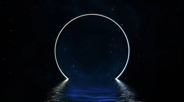 Escena Espacial Portal Fantasía Puerta Redonda Cielo Estrellado Neón Portal —  Fotos de Stock
