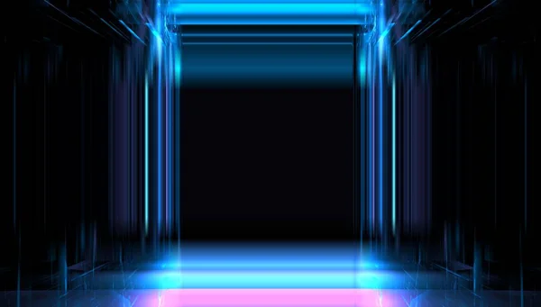 Futuristische Showcase Neon Kleur Licht Podium Podium Abstract Wazig Glas — Stockfoto