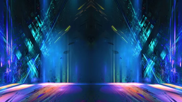 Cor Jogo Futurista Cena Showcase Fundo Moderno Neon Escuro Fantástico — Fotografia de Stock