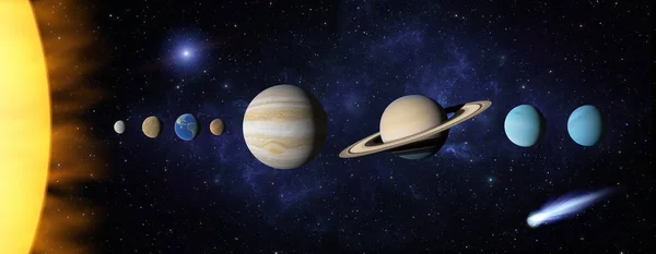 Solsystemet Solen Planeten Mercury Venus Jorden Mars Jupiter Saturnus Uranus — Stockfoto