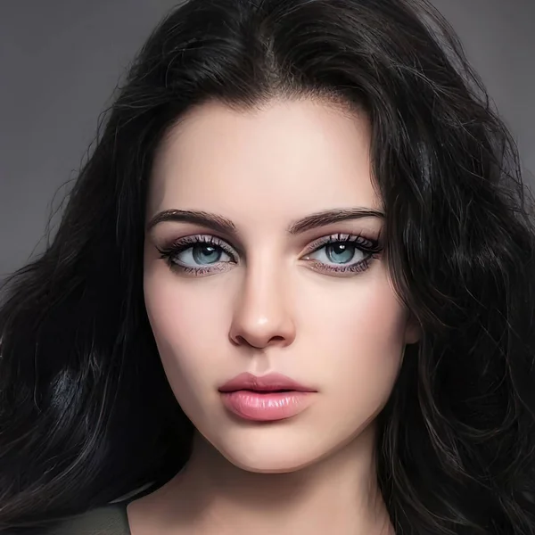 Beauty Portrait Brunette Woman Curly Hair Professional Makeup Perfect Face — Fotografia de Stock