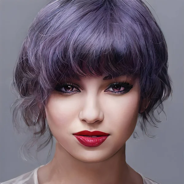 Portrait Woman Bright Colored Hair Purple Hair Coloring Beautiful Lips — Fotografia de Stock