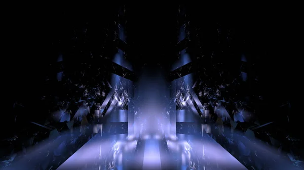 Färg Futuristiska Showcase Scen Bakgrund Modern Mörk Neon Fantastisk Reflektion — Stockfoto
