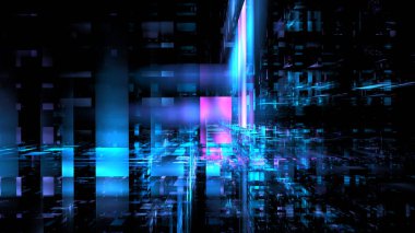 Soyut veri merkezi sunucusu, iş teknolojisi Polygonal geometrik alanı bulanıklaştırdı, Hi tech digital interior 3D oluşturucu