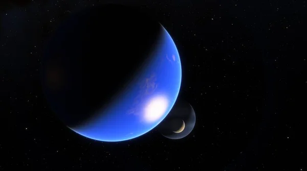 Modrou Planetou Vychází Slunce Fantastická Vědecká Krajina Planet Vesmíru Nekonečný — Stock fotografie