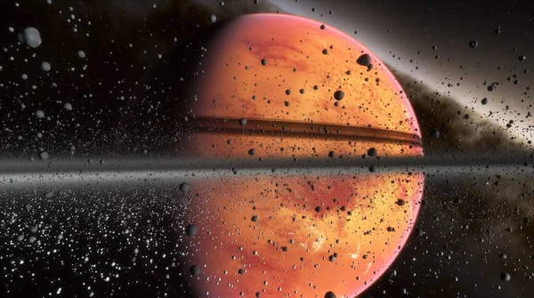 Fantástico Planeta Anillos Saturno Planeta Gigante Gaseoso Con Anillo Asteroides — Foto de Stock