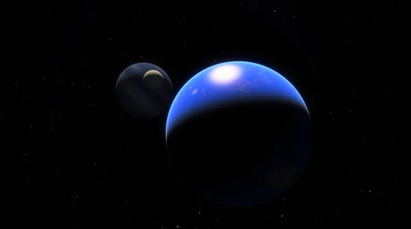 Nascer Sol Por Trás Planeta Azul Fantástica Paisagem Científica Planetas — Fotografia de Stock