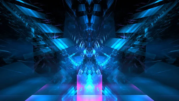 Dijital iç bina Hi tech soyut veri merkezi sunucu toneli. İş teknolojisi Polygonal geometrik dijital siber punk alanı, renk ışığı bulanıklaştırdı. 3 Boyutlu Hazırlama