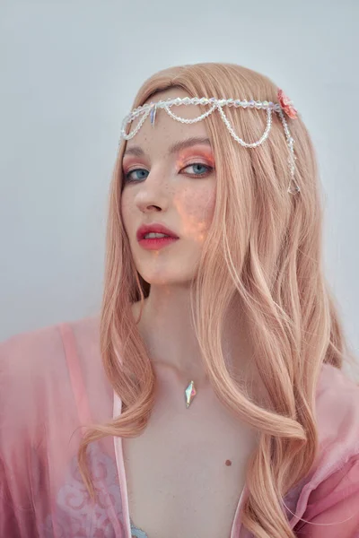 Schönheitsporträt Der Anime Prinzessin Elfenfrau Mit Rosa Haaren Unterwäsche Fabelhafter — Stockfoto