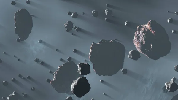 Aszteroidamező Repül Űrben Nagy Fémes Aszteroidák Sziklák Törmelékek Röpködnek Űrben — Stock Fotó