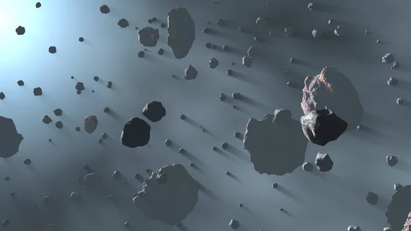 Asteroiden Fliegen All Gürtel Aus Großen Metallischen Asteroiden Gesteins Und — Stockfoto