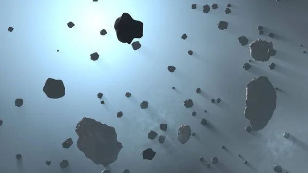 Asteroids Field Flying Space Belt Large Metallic Asteroids Rocks Debris — Stock Photo, Image