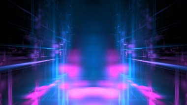 Soyut parlayan geometrik arkaplan. Modern dijital teknolojiler, bir tasarım ve dekorasyon unsuru. Geometrik fantezi parıltılı neon hat arka plan, teknoloji pankartı. 3d hazırlayıcı