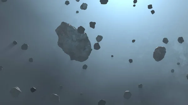 Asteroids Field Flying Space Belt Large Metallic Asteroids Rocks Debris — Stock Photo, Image