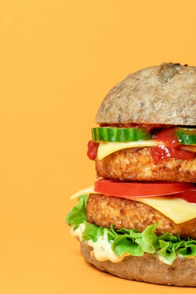 Primer Plano Con Una Hamburguesa Vegana Casera Deliciosa Hamburguesa Con — Foto de Stock