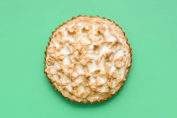 Top View Homemade Meringue Pie Isolated Green Background Delicious Lemon — Fotografia de Stock