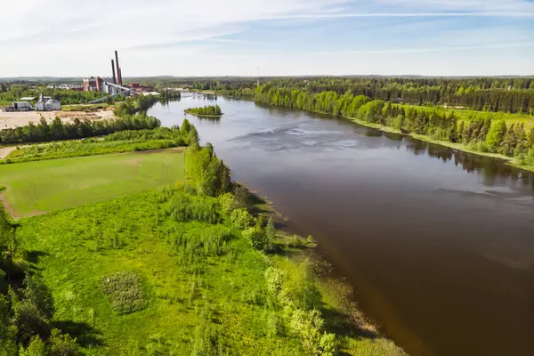 Vista Panorâmica Aérea Lugar Myllykoski Rio Kymijoki Kouvola Finlândia — Fotografia de Stock