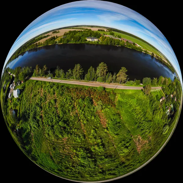 Trojrozměrný Vzdušný Panoramatický Výhled Řeku Kymijoki Krásným Dřevěným Rabbelugn Manor — Stock fotografie