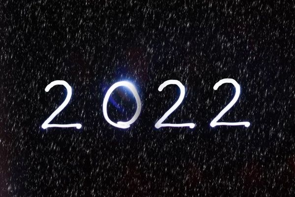 Año Nuevo 2022 Sobre Fondo Negro Nevado Concepto Luz — Foto de Stock