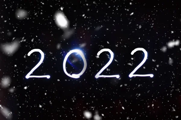 Nouvel 2022 Sur Fond Neigeux Noir Concept Lumière — Photo