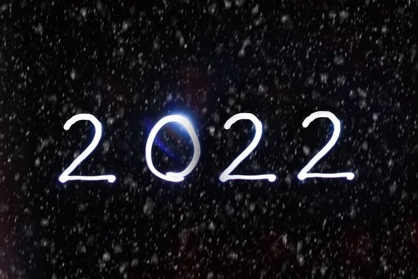 Neujahr 2022 Auf Schwarzem Schnee Konzept Light — Stockfoto