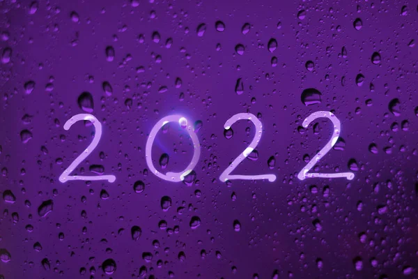 Новый 2022 Год Мокром Стеклянном Фоне Концепция Света — стоковое фото
