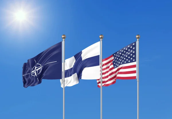 Flags Nato North Atlantic Treaty Organization Finland Usa Illustration Isolated — стокове фото