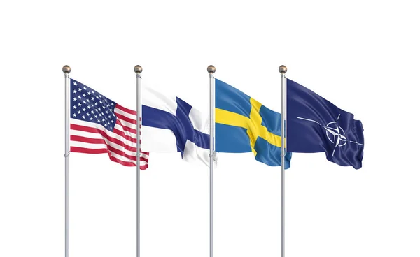 Flags Nato North Atlantic Treaty Organization Finland Sweden Illustration Isolated — стокове фото