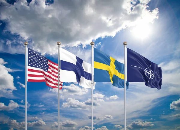 Flags Nato North Atlantic Treaty Organization Finland Sweden Illustration Isolated — стокове фото