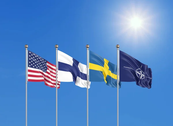 Flags Nato North Atlantic Treaty Organization Finland Sweden Illustration Isolated — стокове фото