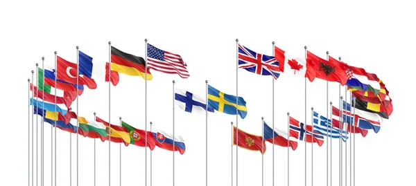 Natos Flaggstater Nordatlantiska Fördragsorganisationen Sverige Finland Illustration Isolerad Vit Bakgrund — Stockfoto