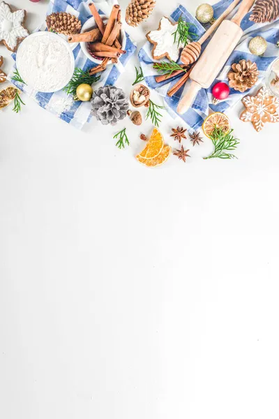 Fondo Para Hornear Navidad Ingredientes Navideños Cocina Dulce Sobre Mesa —  Fotos de Stock