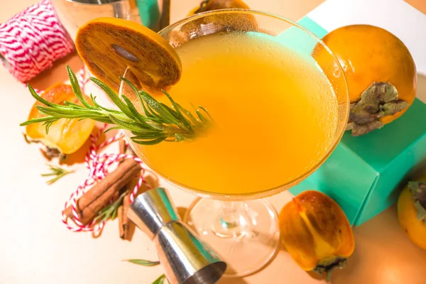 Alkohol Sprit Alkohol Dryck Höst Vinter Persimmon Margarita Cocktail Med — Stockfoto