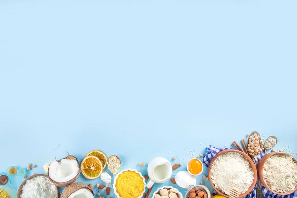 Koken Bakken Achtergrond Frame Achtergrond Selectie Van Diverse Glutenvrije Bloem — Stockfoto