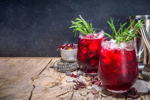 Kall Höst Vinter Hibiskus Cocktail Med Rosmarin Och Krossad Kopiera — Stockfoto